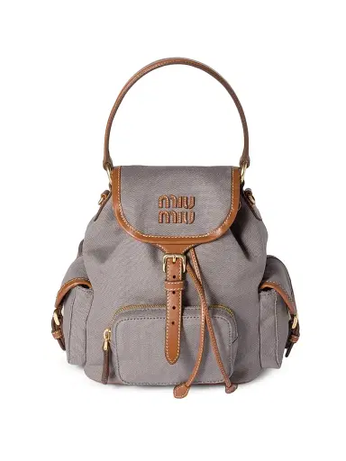 Miu Miu Women's Canvas and Leather Backpack - Grey | Thumbnail 1 Miu Miu Women's Canvas and Leather Backpack - Grey | Thumbnail 1