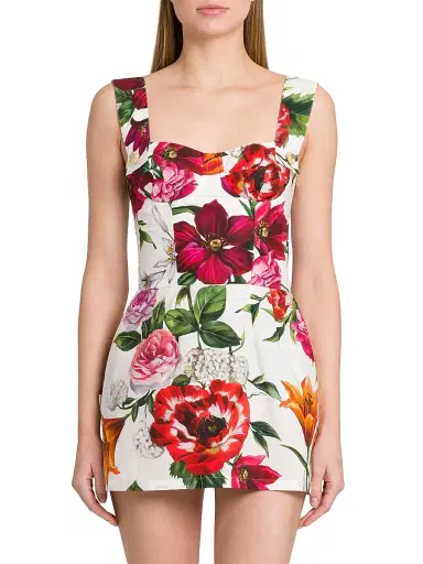 Dolce & Gabbana Women's Rafia Fiori Floral Cotton Poplin Minidress - White Print Flower | Thumbnail 3 Dolce & Gabbana Women's Rafia Fiori Floral Cotton Poplin Minidress - White Print Flower | Thumbnail 3