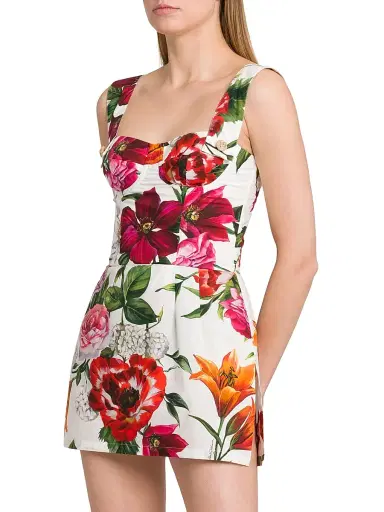 Dolce & Gabbana Women's Rafia Fiori Floral Cotton Poplin Minidress - White Print Flower | Thumbnail 4 Dolce & Gabbana Women's Rafia Fiori Floral Cotton Poplin Minidress - White Print Flower | Thumbnail 4