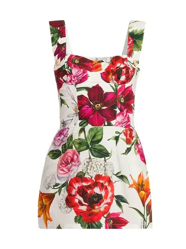 Dolce & Gabbana Women's Rafia Fiori Floral Cotton Poplin Minidress - White Print Flower | Thumbnail 1 Dolce & Gabbana Women's Rafia Fiori Floral Cotton Poplin Minidress - White Print Flower | Thumbnail 1