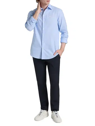 Emporio Armani Men's Linen-Cotton Houndstooth Shirt - Light Blue - Size XXL | Thumbnail 2