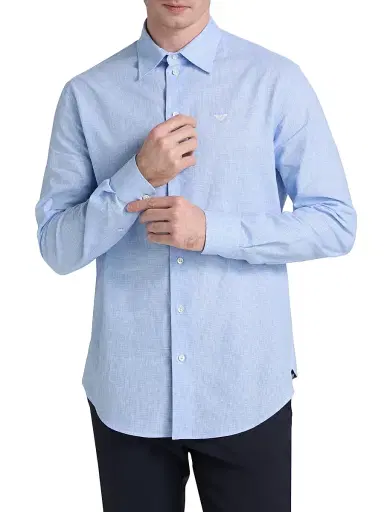 Emporio Armani Men's Linen-Cotton Houndstooth Shirt - Light Blue - Size XXL | Thumbnail 3