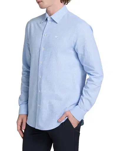 Emporio Armani Men's Linen-Cotton Houndstooth Shirt - Light Blue - Size XXL | Thumbnail 4