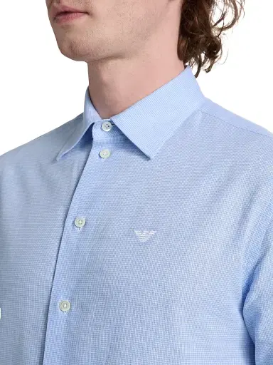 Emporio Armani Men's Linen-Cotton Houndstooth Shirt - Light Blue - Size XXL | Thumbnail 6