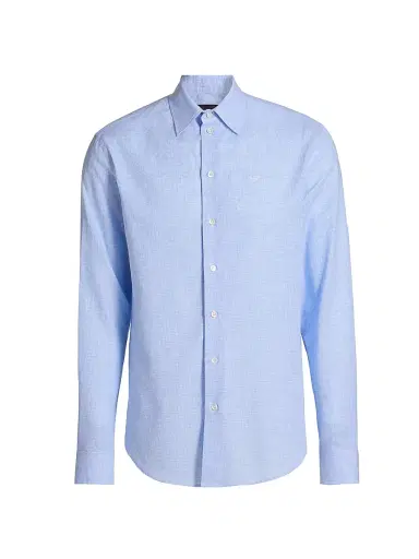 Emporio Armani Men's Linen-Cotton Houndstooth Shirt - Light Blue - Size XXL | Thumbnail 1