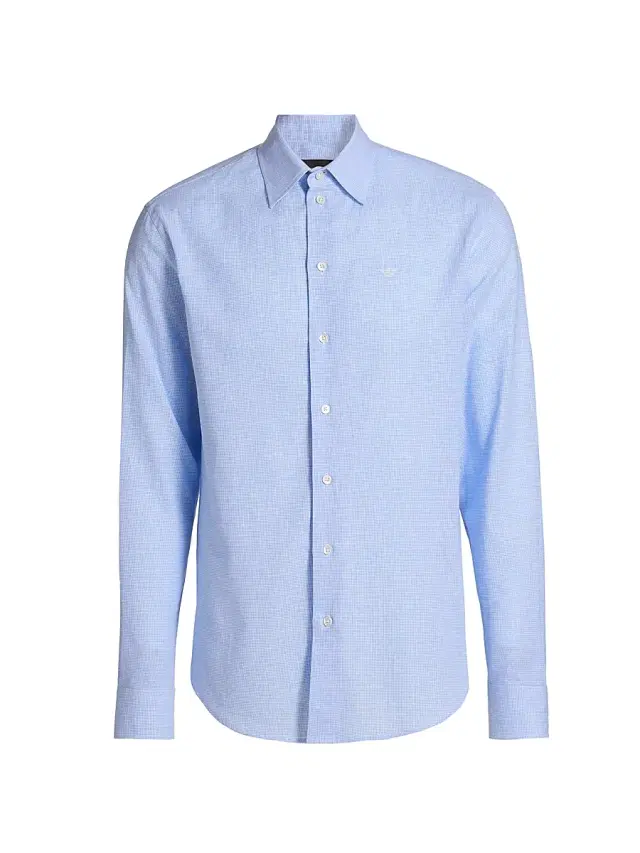 Men's Linen-Cotton Houndstooth Shirt - Light Blue