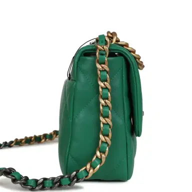 Chanel Chanel Medium 19 Flap Green Shiny Lambskin Mixed Metal Hardware | Thumbnail 3 Chanel Chanel Medium 19 Flap Green Shiny Lambskin Mixed Metal Hardware | Thumbnail 3