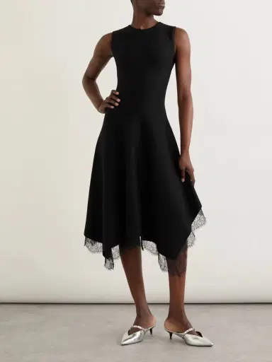 Alexander McQueen Asymmetric Lace-trimmed Woven Midi Dress | Thumbnail 2