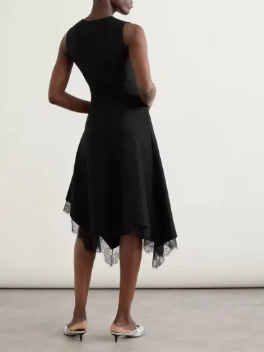 Alexander McQueen Asymmetric Lace-trimmed Woven Midi Dress | Thumbnail 3