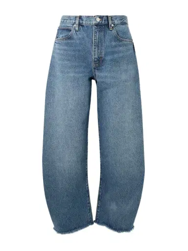 Frame The Bubble Crop Frayed High-rise Barrel-leg Jeans | Thumbnail 1 Frame The Bubble Crop Frayed High-rise Barrel-leg Jeans | Thumbnail 1