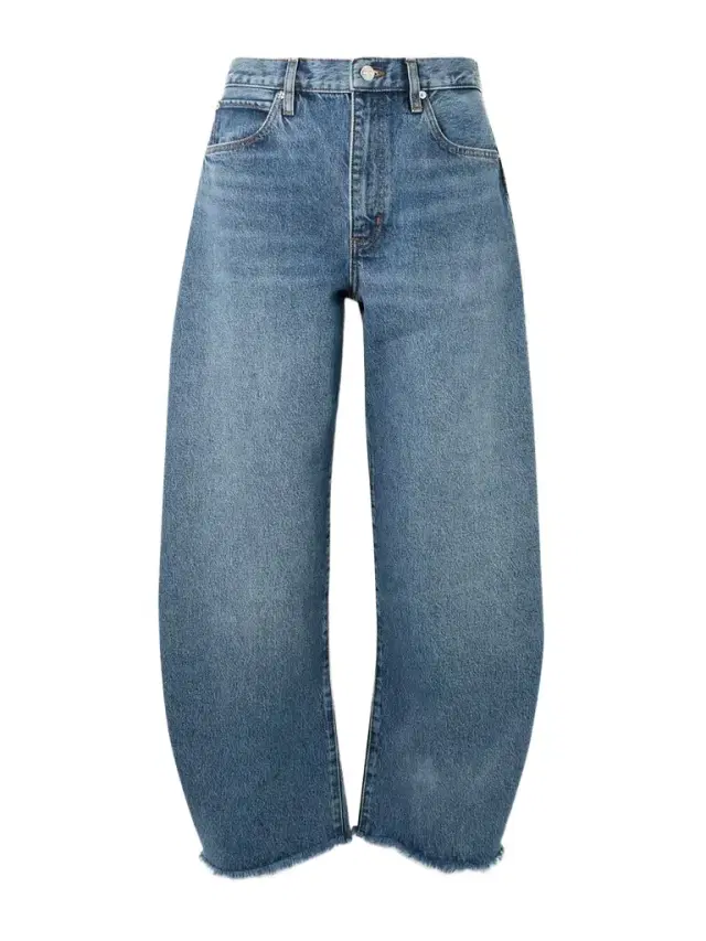 The Bubble Crop Frayed High-rise Barrel-leg Jeans