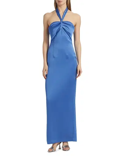 Ramy Brook Women's Amrita Satin Halter Gown - Cornflower | Thumbnail 3
