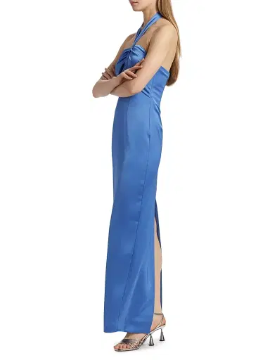 Ramy Brook Women's Amrita Satin Halter Gown - Cornflower | Thumbnail 4