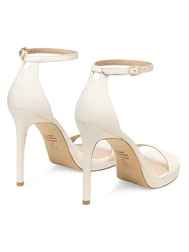 Stuart Weitzman Women's Nudist 100MM Leather Sandals - Cream - Size 9.5 | Thumbnail 3
