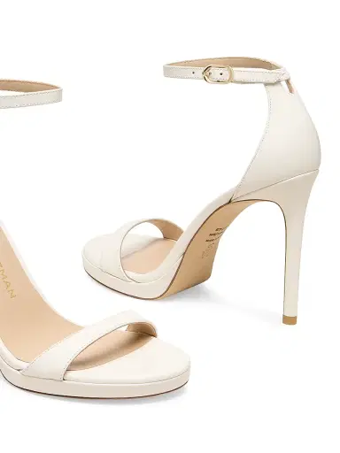 Stuart Weitzman Women's Nudist 100MM Leather Sandals - Cream - Size 9.5 | Thumbnail 4