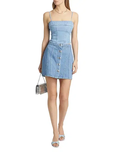 L'AGENCE Women's Arlin Seamed Denim Top - Le Grand | Thumbnail 2