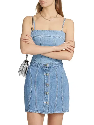 L'AGENCE Women's Arlin Seamed Denim Top - Le Grand | Thumbnail 3