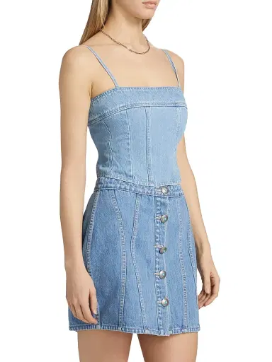 L'AGENCE Women's Arlin Seamed Denim Top - Le Grand | Thumbnail 4
