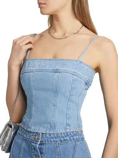 L'AGENCE Women's Arlin Seamed Denim Top - Le Grand | Thumbnail 6