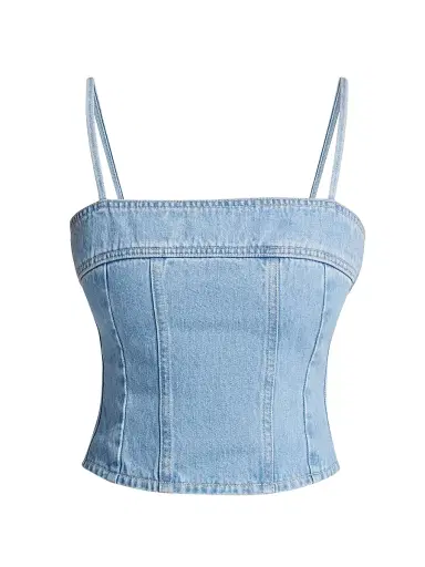 L'AGENCE Women's Arlin Seamed Denim Top - Le Grand | Thumbnail 1