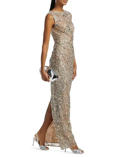 Bronx and Banco Women's Violet Floral Sequin Gown - Silver | Thumbnail 2