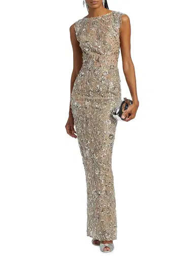 Bronx and Banco Women's Violet Floral Sequin Gown - Silver | Thumbnail 3