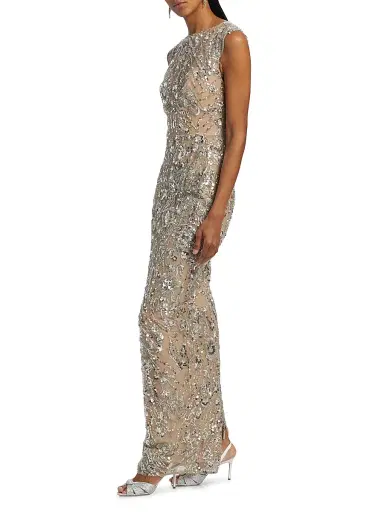 Bronx and Banco Women's Violet Floral Sequin Gown - Silver | Thumbnail 4