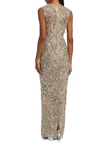 Bronx and Banco Women's Violet Floral Sequin Gown - Silver | Thumbnail 5