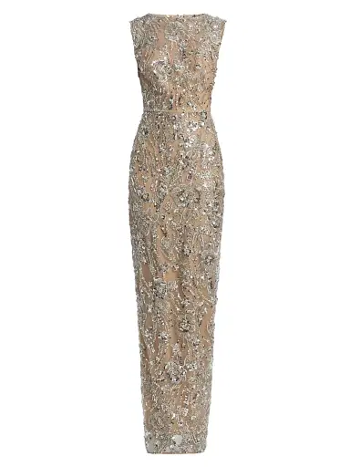 Bronx and Banco Women's Violet Floral Sequin Gown - Silver | Thumbnail 1