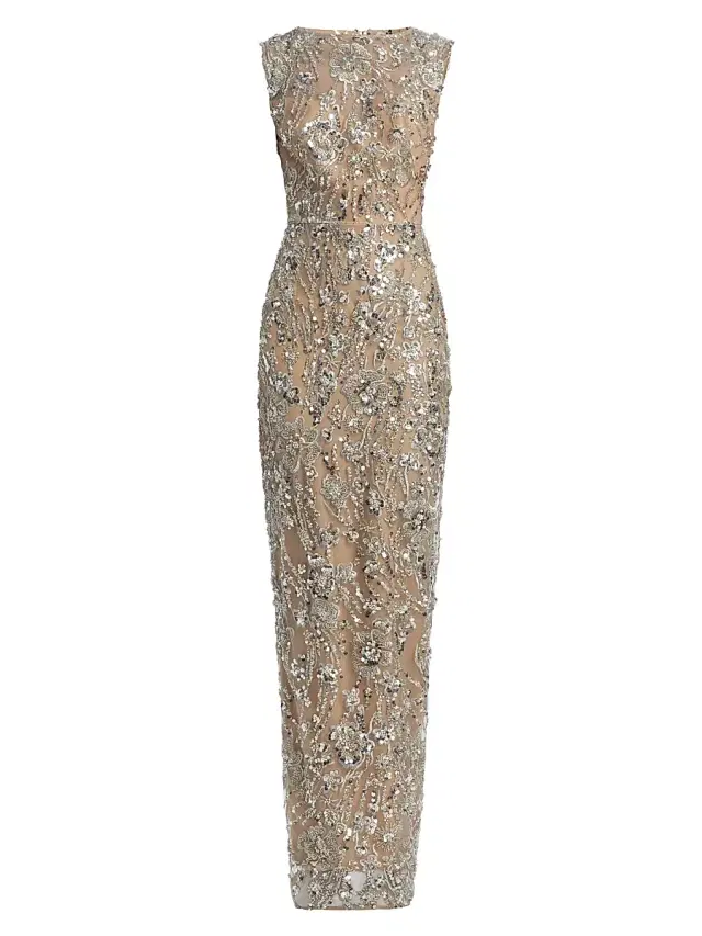 Bronx and Banco Women's Violet Floral Sequin Gown - Silver