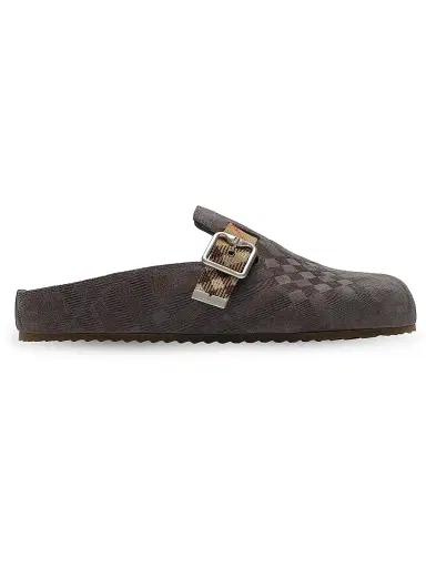 Burberry Men's Urchin Check-Trimmed Suede Clogs - Wave Blue | Thumbnail 1 Burberry Men's Urchin Check-Trimmed Suede Clogs - Wave Blue | Thumbnail 1