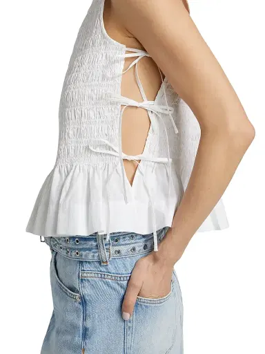 Ganni Women's Smocked Cotton Poplin Tank | Thumbnail 6 Ganni Women's Smocked Cotton Poplin Tank | Thumbnail 6