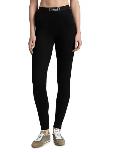 Versace Women's 90's Logo Seamless Leggings - Black | Thumbnail 3 Versace Women's 90's Logo Seamless Leggings - Black | Thumbnail 3