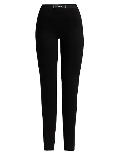 Versace Women's 90's Logo Seamless Leggings - Black | Thumbnail 1 Versace Women's 90's Logo Seamless Leggings - Black | Thumbnail 1