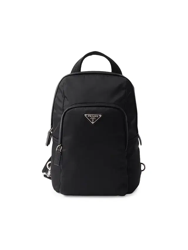 Men's Re-Nylon and Saffiano Leather Backpack - Black