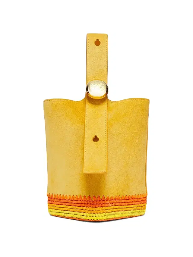 Women's  x Paula's Ibiza Mini Pebble Suede & Raffia Bucket Bag - Yellow