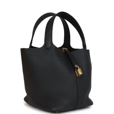 HERMÈS Hermes Picotin Lock 22 Black Clemence Gold Hardware | Thumbnail 2 HERMÈS Hermes Picotin Lock 22 Black Clemence Gold Hardware | Thumbnail 2