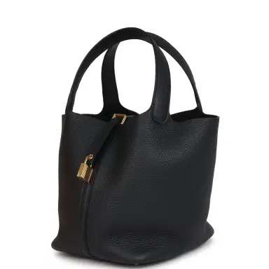 HERMÈS Hermes Picotin Lock 22 Black Clemence Gold Hardware | Thumbnail 3 HERMÈS Hermes Picotin Lock 22 Black Clemence Gold Hardware | Thumbnail 3