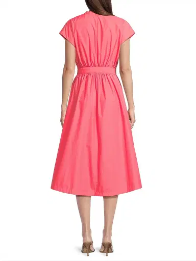 Natori Women's Techno Poplin Tie-Waist A-Line Midi-Dress - Vivid Coral - Size Small | Thumbnail 5 Natori Women's Techno Poplin Tie-Waist A-Line Midi-Dress - Vivid Coral - Size Small | Thumbnail 5