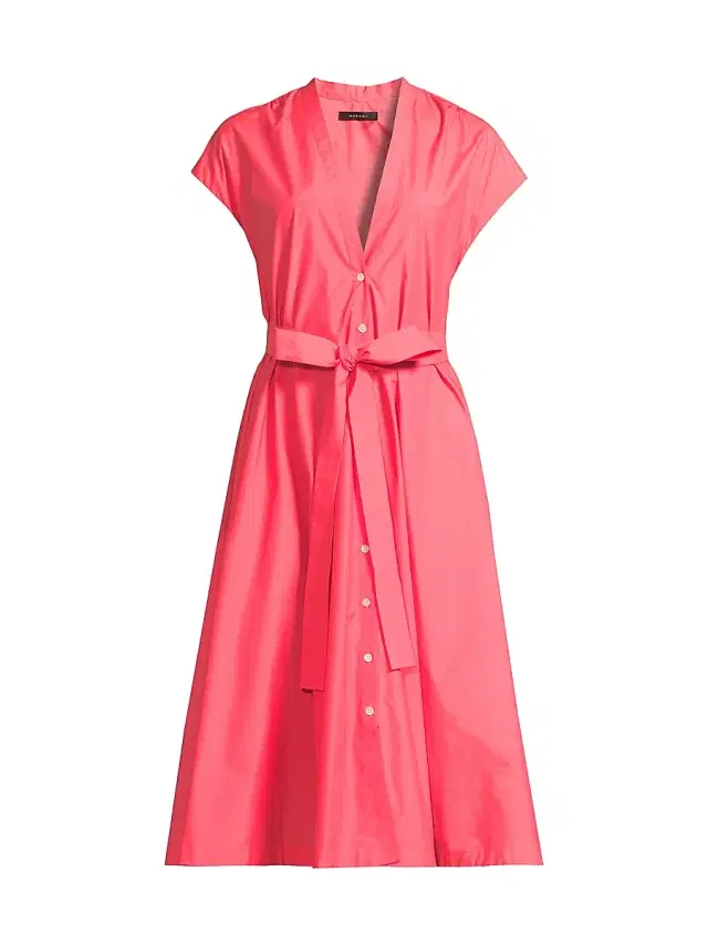 Natori Women's Techno Poplin Tie-Waist A-Line Midi-Dress - Vivid Coral - Size Small