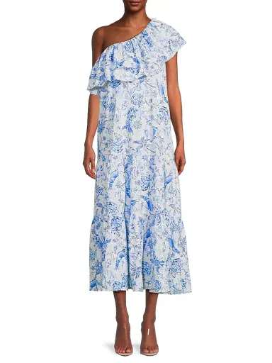 Lilly Pulitzer Women's Mayella One-Shoulder Midi-Dress - Resort White Barefoot - Size XL | Thumbnail 3 Lilly Pulitzer Women's Mayella One-Shoulder Midi-Dress - Resort White Barefoot - Size XL | Thumbnail 3