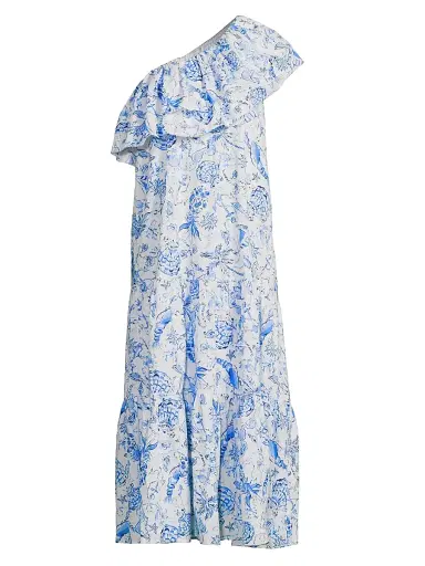 Lilly Pulitzer Women's Mayella One-Shoulder Midi-Dress - Resort White Barefoot - Size XL | Thumbnail 1 Lilly Pulitzer Women's Mayella One-Shoulder Midi-Dress - Resort White Barefoot - Size XL | Thumbnail 1