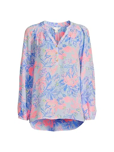Lilly Pulitzer Women's Elsa Silk Top - Multi Elephant Splash - Size XL | Thumbnail 1 Lilly Pulitzer Women's Elsa Silk Top - Multi Elephant Splash - Size XL | Thumbnail 1