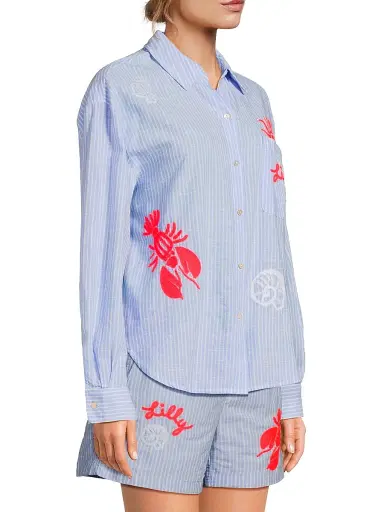 Lilly Pulitzer Women's Bondi Cotton Shirt - Jacaranda Blue Beach Day - Size Medium | Thumbnail 4 Lilly Pulitzer Women's Bondi Cotton Shirt - Jacaranda Blue Beach Day - Size Medium | Thumbnail 4