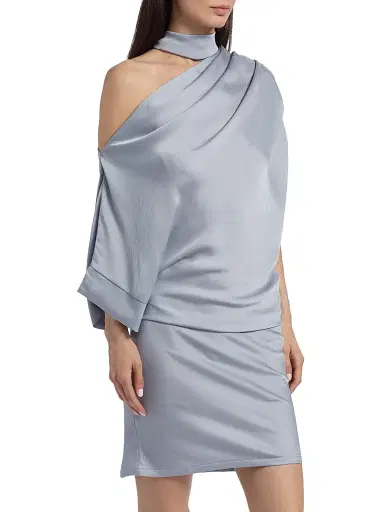 Nonchalant Label Women's Siren Draped Satin Minidress - Steel | Thumbnail 4