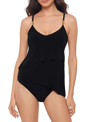 Magicsuit Women's Solid Elsa Asymmetric Tankini Top - Black - Size 10 | Thumbnail 2