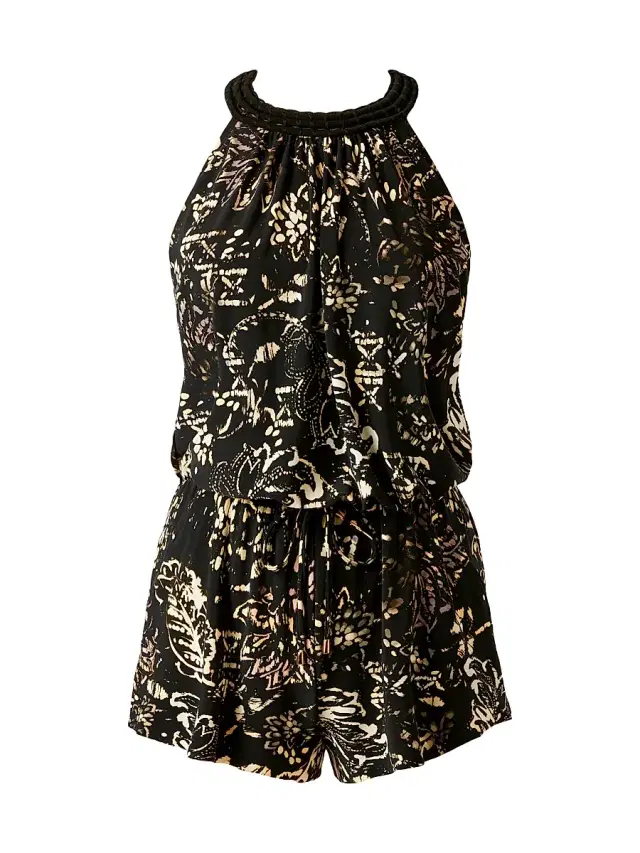 Magicsuit Women's Balinese Piper Abstract Cotton Halterneck Playsuit - Black Multi