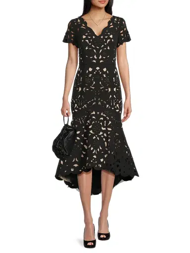 Shani Women's V-Neck Laser-Cut Crepe Midi-Dress - Black - Size 10 | Thumbnail 2 Shani Women's V-Neck Laser-Cut Crepe Midi-Dress - Black - Size 10 | Thumbnail 2