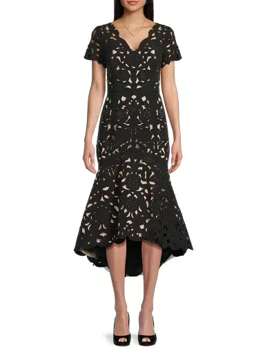 Shani Women's V-Neck Laser-Cut Crepe Midi-Dress - Black - Size 10 | Thumbnail 3 Shani Women's V-Neck Laser-Cut Crepe Midi-Dress - Black - Size 10 | Thumbnail 3