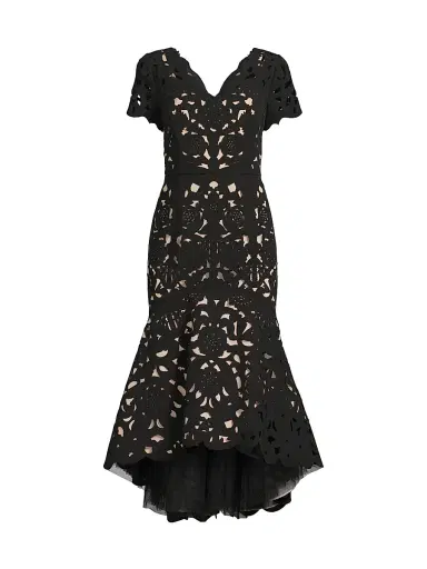 Shani Women's V-Neck Laser-Cut Crepe Midi-Dress - Black - Size 10 | Thumbnail 1 Shani Women's V-Neck Laser-Cut Crepe Midi-Dress - Black - Size 10 | Thumbnail 1